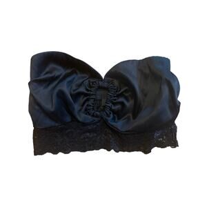 Bebe Vintage Y2K Black Strapless Silk Tube top Bralette with Lace back S RARE
